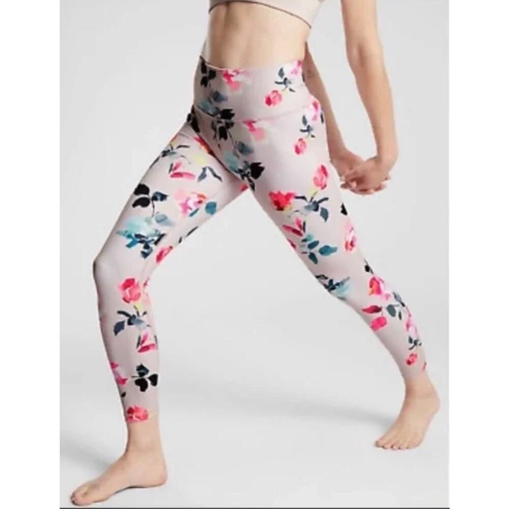 Athleta Elation 7/8 Painted Flower High Rise Leggings Size Small